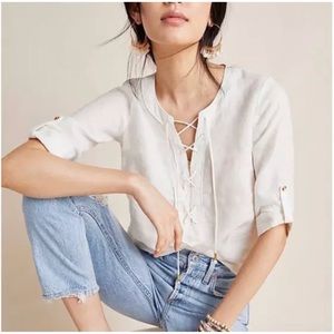 Anthropologie Maeve Marva White Linen Top 12